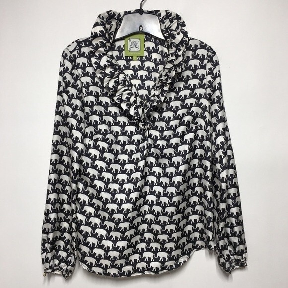 Elizabeth McKay Elephant Print Silk Blouse 2 - Picture 3 of 8